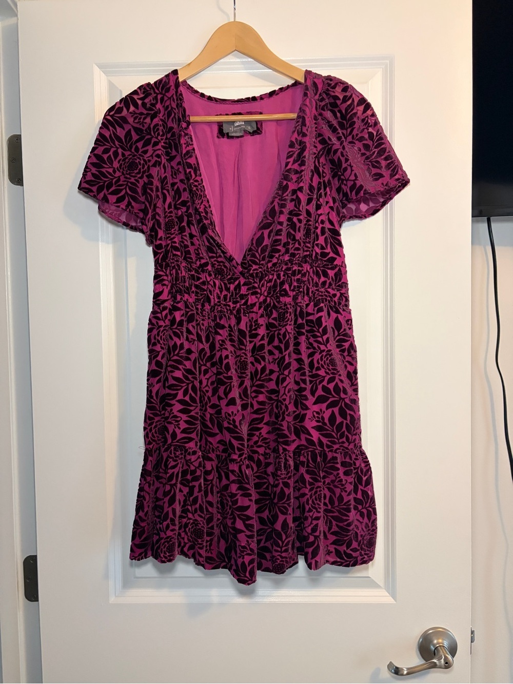 Anthropologie | Magenta Somerset Velvet Short Sleeve Mini Dress - Picture 2 of 9